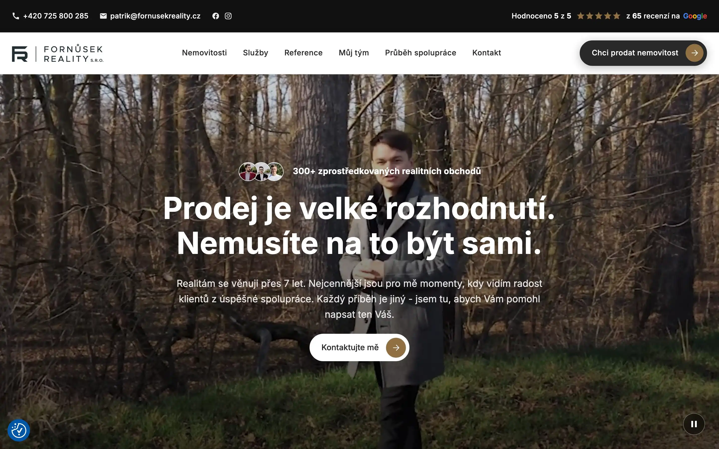The Fornůsek reality homepage, introducing the agent