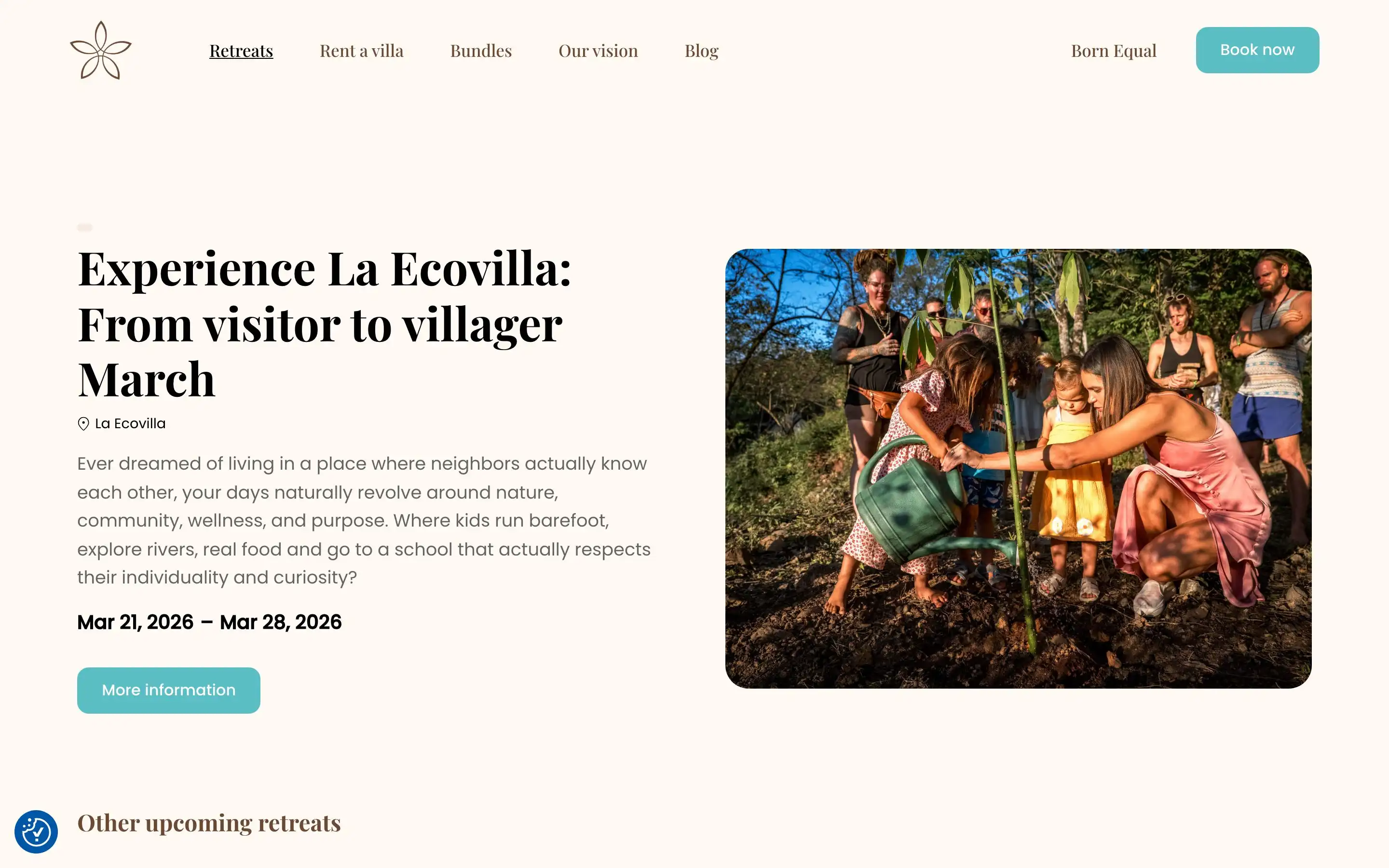The retreats overview page
